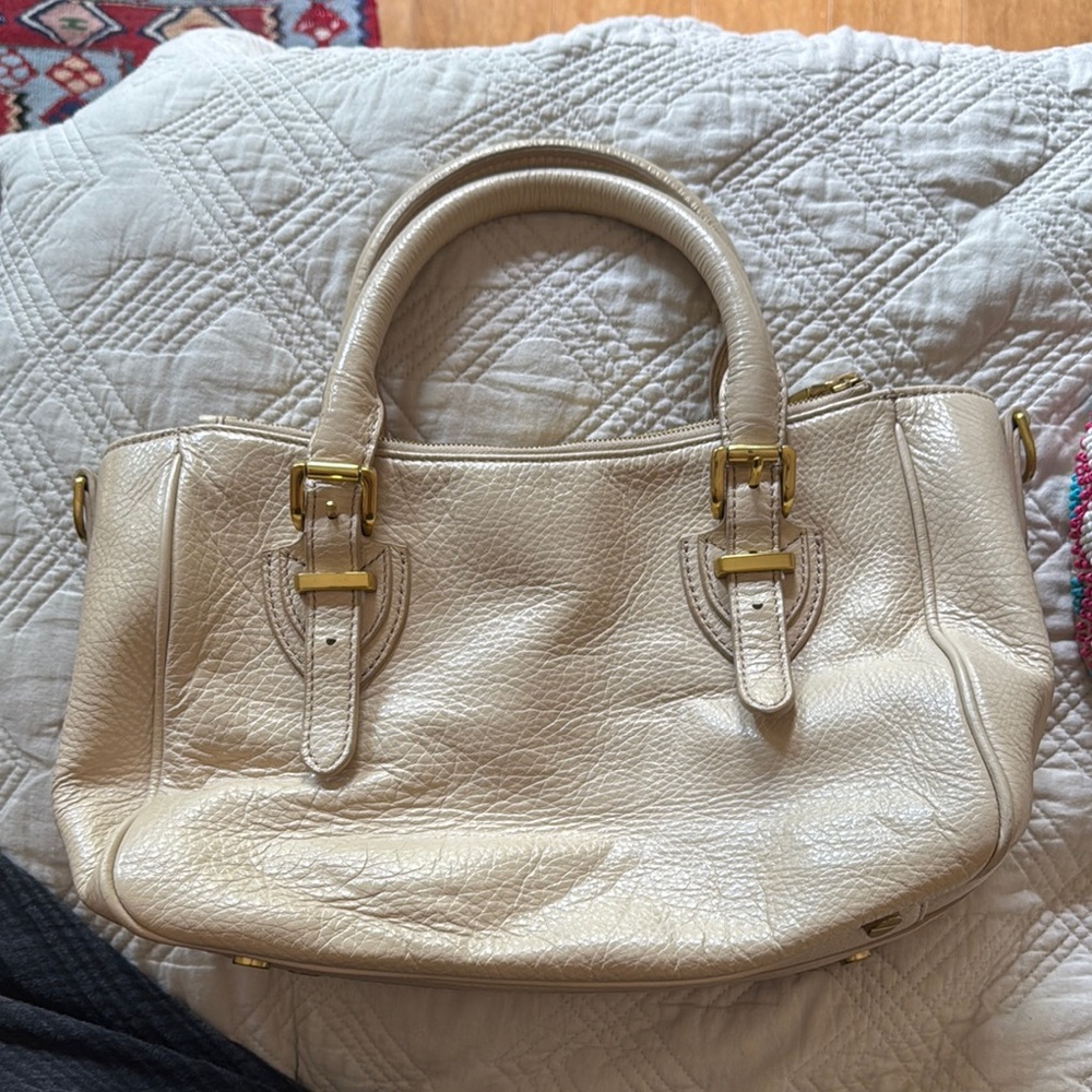 J. Crew Cream Satchel with Gold Hardware